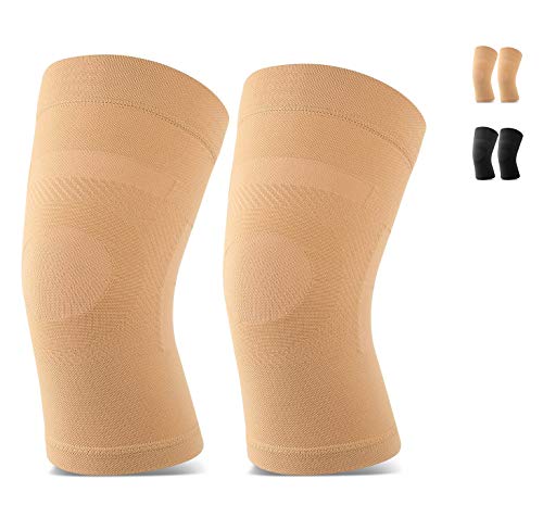 Product Cover Knee Sleeves, 1 Pair, Lightweight Knee Brace Fit for Men & Women, Knee Compression Sleeves Support for Pain Relief, Joint Pain, Arthritis, Running, Sports, Meniscus Tear, Injury Recovery, Beige S