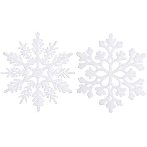 Product Cover Sea Team Plastic Christmas Glitter Snowflake Ornaments Christmas Tree Decorations, 4-inch, Set of 36, White