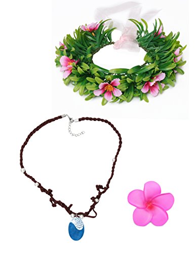 Product Cover MUABABY Girls Necklace with Hawaii Flowers Garland Garland (Necklace with Headband for Girl)