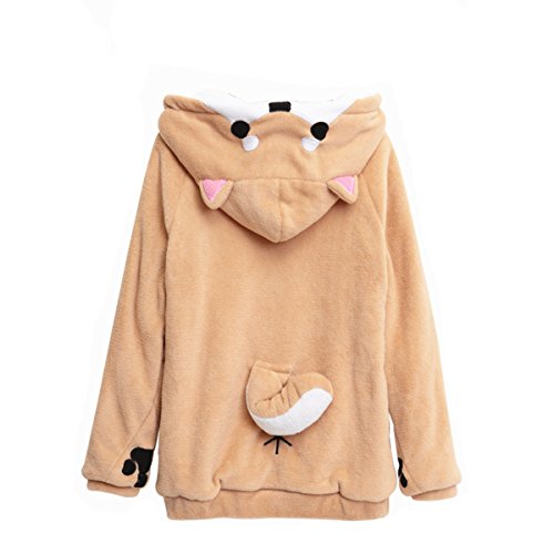 Product Cover CORIRESHA Cute Coral Velvet Long Sleeve Shiba Inu Dog Home Wear Clothes Hoodie Sweatshirt with 3D Dog Ear and Dog Tail,White,Medium