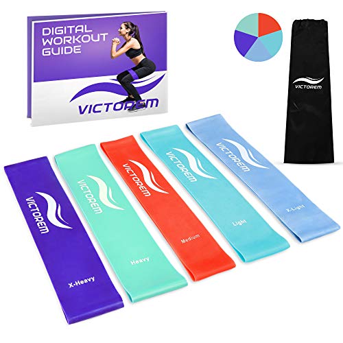 Product Cover Victorem Mini Loop Resistance Bands - Exercise, Physical Fitness, Home Workout Training Set - for Crossfit, Exercise, Fitness - Sky Blue, Aqua Blue, Calypso Coral, Mint Green, Dazzling Blue