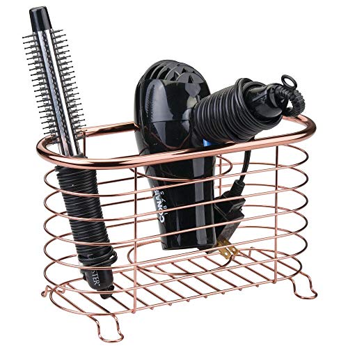 Product Cover mDesign Metal Wire Hair Care & Styling Tool Organizer Holder Basket - Bathroom Vanity Countertop Storage Container for Hair Dryer, Flat Irons, Curling Wands, Hair Straighteners - Rose Gold