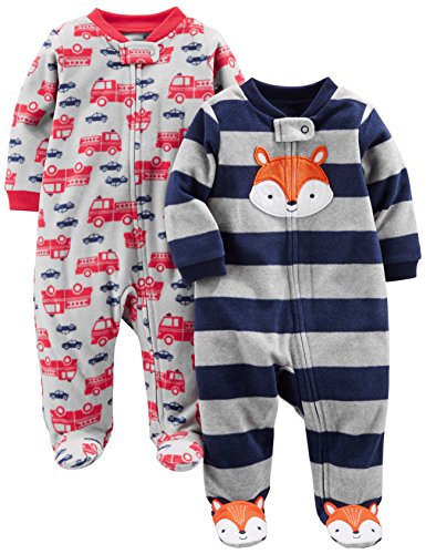 Product Cover Simple Joys by Carter's Baby Boys' 2-Pack Fleece Footed Sleep and Play, Navy Fox/Gray Fire Trucks, 3-6 Months
