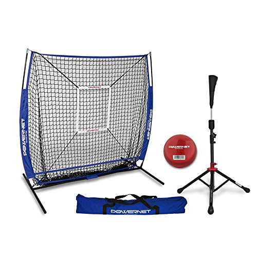 Product Cover PowerNet 5x5 Practice Net + Deluxe Tee + Strike Zone + Weighted Training Ball Bundle (Royal Blue) | Baseball Softball Pitching Batting Coaching Pack | Work on Pitch Accuracy | Build Plate Confidence