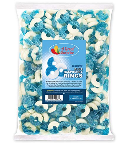 Product Cover Gummy Rings Candy - Blue Raspberry Gummi Rings - Blue and White Gummy Rings - Blue Candy - Bulk Candy Gummies 4.5 LB