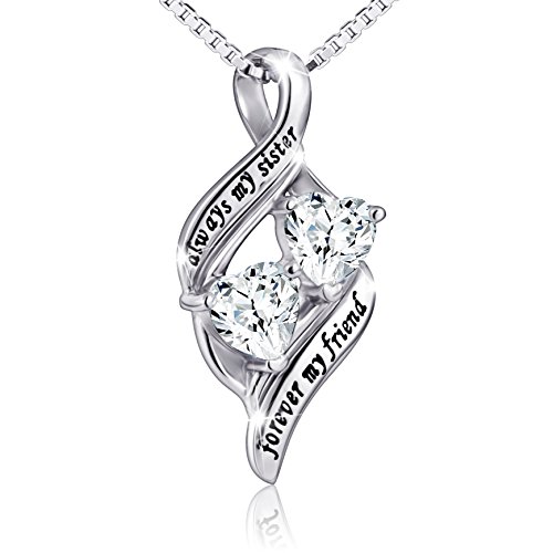 Product Cover 925 Sterling Silver Always My Sister Forever My Friend Double Love Heart Necklace, Box Chain 18