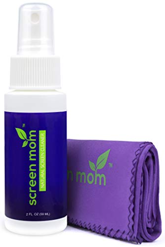 Product Cover Screen Mom Screen Cleaner Kit for Laptop, Phone Cleaner, iPad, Eyeglass, LED, LCD, TV - Includes 2oz Spray and 2 Purple Cleaning Cloths