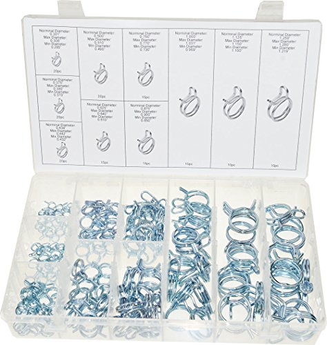 Product Cover Swordfish 30360 Double Wire Fuel Line Hose Tube Spring Clips Clamp Assortment Kit, 160 Piece