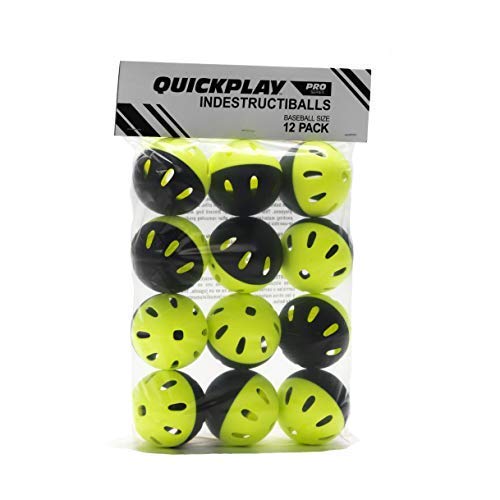 Product Cover QuickPlay Baseball Indestructiballs (Pack of 12) Heavy-Duty Baseball Training Balls | Long Lasting Limited Flight High Impact Balls | Ultra-Durable Wiffle-Style Training Balls