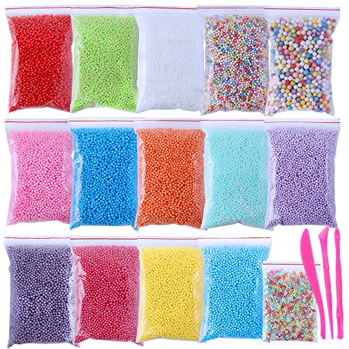 Product Cover Foam Balls for Slime,16 Sets with Slime Tools (120000 pcs) 0.08-0.32 inch Colorful Styrofoam Balls Beads Mini Small Foam beads for Slime Decorative Ball Arts DIY Crafts Supplies For Homemade Slime