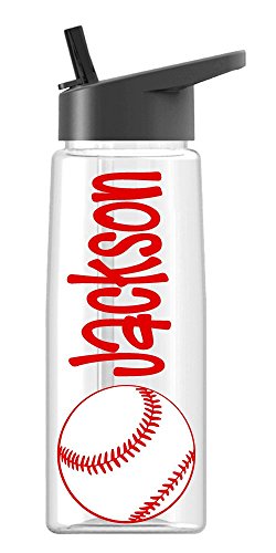 Product Cover Personalized Sport water bottle Baseball design with name BPA Free 24 oz, clear or colored bottle