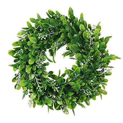 Product Cover Adeeing Round Wreath Artificial Wreath Green Leaves for Door Wall Window Decoration - Wedding Party Christmas Décor - 11 Inches