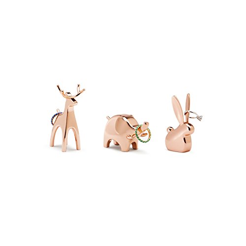 Product Cover Umbra Anigram Animal Ring Holder for Jewelry (3-Pack containing Bunny, Reindeer and Elephant), Copper