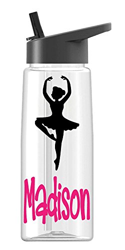 Product Cover Personalized Sport water bottle Ballerina design with name BPA Free 24 oz, clear or colored bottle