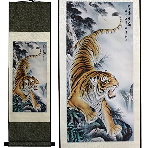Product Cover SweetHome Asian Silk Scroll & Picture Scroll & Wall Scroll Calligraphy Hanging Artwork (The Tiger Coming Down)