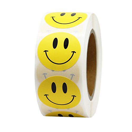 Product Cover Hcode 1 inch Smiley Face Stickers Roll Happy Face Stickers Circle Dots Paper Labels Reward Stickers Teachers Stickers 500 Pieces per Roll