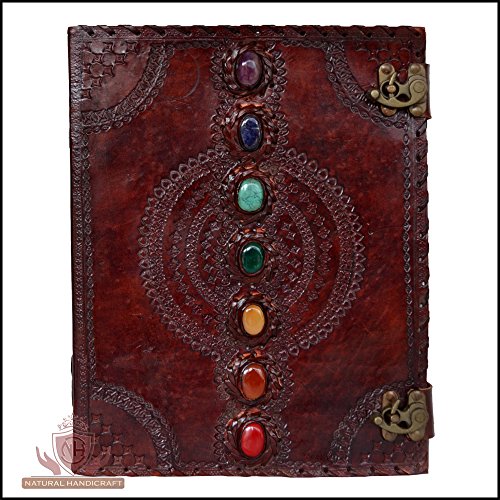Product Cover Leather Journal Book Seven Chakra Medieval Stone Embossed Handmade Book of Shadows Notebook Office Diary College Book Poetry Book Sketch Book 10 x 13 Inches
