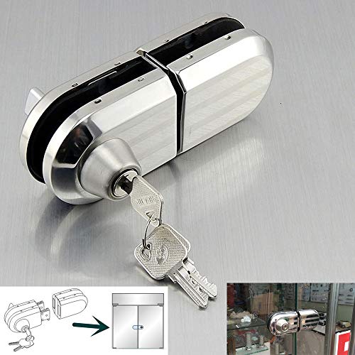 Product Cover with 3 Keys Only Fit 10mm -12mm Thickness Single Swing Hinged, Frameless Glass Door Locks, Durable Metal Chrome Stainless Steel Anti-Theft Security Lock