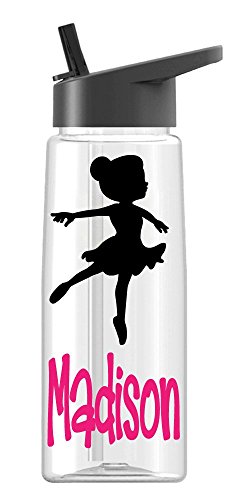 Product Cover Personalized Sport Water Bottle Ballerina Girl Design with Name BPA Free 26 oz, Clear or Colored Bottle