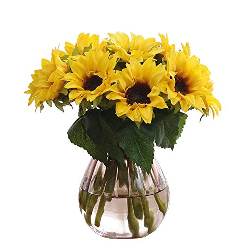 Product Cover Artfen Artificial Sunflowers 6 Pcs Fake Sunflowers Preserved Flower Bouquet Bride Bridesmaid Holding Flowers Artificial Flowers for Home Hotel Office Wedding Party Garden Craft Art Decor