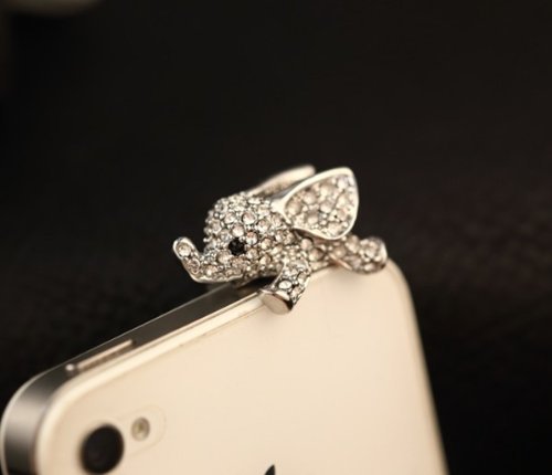 Product Cover Salesland Big Mango Crystal Elephant Anti Dust Plug Stopper / Ear Cap / Cell Phone Charms for Smartphone, iPad with 3.5mm Earphone Jack Phones - Silver