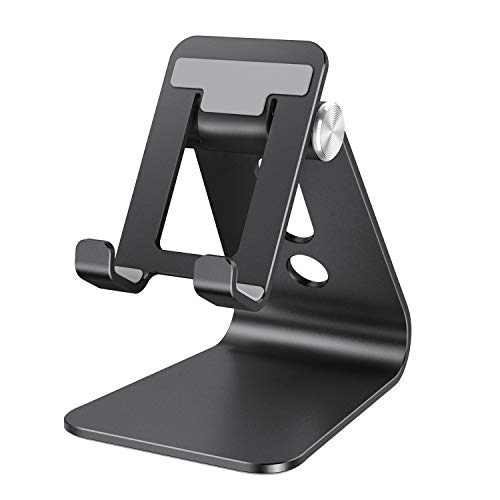 Product Cover Cell Phone Stand Adjustable, OMOTON Aluminum Desktop Phone Holder Cradle Dock Compatible with All Smartphone iPhone 11 Pro Max Xs Xr X 8 7 6 6s Plus 5 5s 5c, Black