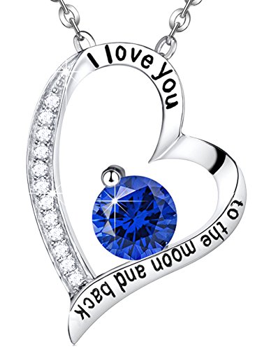 Product Cover Christmas Jewelry Gifts Birthday Jewelry for Women Teen Girls Blue Sapphire Necklace Mom Wife I Love You to the Moon and Back Pendant Sterling Silver Anniversary Gifts for Her
