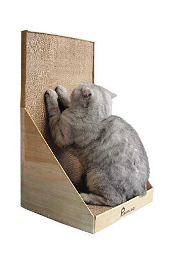Product Cover Pawmosa Cat Scratcher, Vertical Cardboard Cats Scratching Post, Lounge Bed as Furniture Protector and Home Décor Include Free Catnip (Honey)