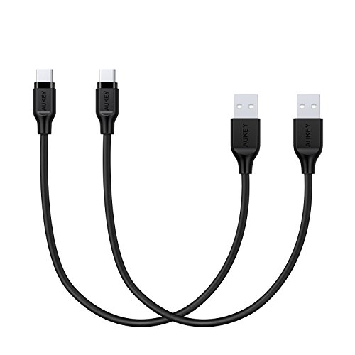 Product Cover AUKEY USB C Cable Short, [2-Pack] 0.7ft 0.2m USB Type C Cable Fast Charge for Samsung Galaxy Note 9 Note 8 S10 S10+ S9 S8, LG V30 V20 G6 G5, HTC 10, Perfect Size for Power Bank and Portable Charger