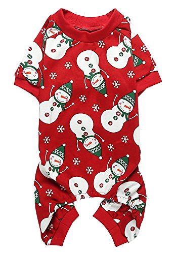 Product Cover Lanyarco Cute Snowman Snowflake Pet Clothes Christmas Dog Pajamas Shirts, Red Back Length 12