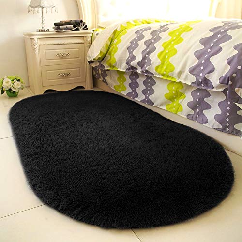 Product Cover YOH Super Soft Area Rugs Oval Silky Smooth Bedroom Mats for Living Room Kids Room Optional Home Decor Carpets 2.6 x 5.3' (Black)