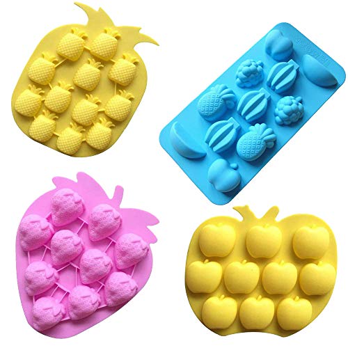 Product Cover Sakolla Chocolate Candy Silicone Mold, Strawberries/Pineapples/Apples/Grapes Flexible Baking Molds for Ice Cube, Jelly, Biscuits, Gummy Candies - Set of 4