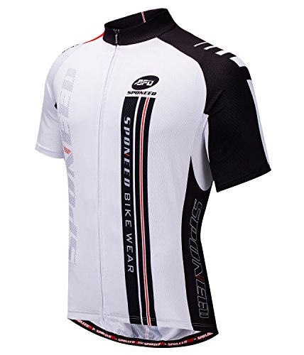 Product Cover sponeed Men's Bicycle Jersey Full Zip Race Fit Short Sleeve Cycle Shirt with Pockets Biking Tops Asia XL/US L White