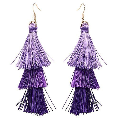 Product Cover Tassel Dangle Threader Drop Earrings Ear Studs Layered Fringe Thread Hoops Linear Tribal Charms Jewelry Purple Tone