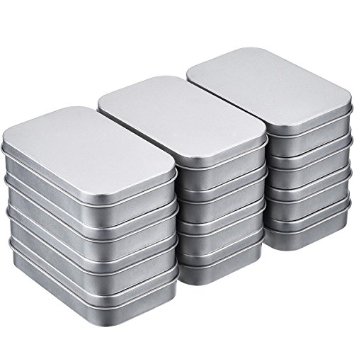 Product Cover Hotop 12 Pack 3.75 by 2.45 by 0.8 Inch Silver Metal Rectangular Empty Hinged Tins Box Containers with Lids Mini Portable Box Small Storage Kit, Home Organizer