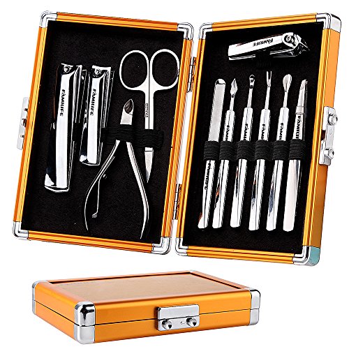 Product Cover FAMILIFE L05 Manicure Set, 11 In 1 Stainless Steel Manicure Pedicure Set with Luxury Box Gold Case for Men Father