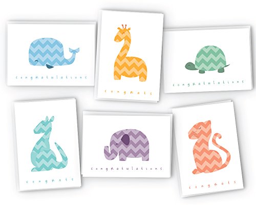 Product Cover Chevron Animals Around The World Baby Congrats Cards - 48 Cards & Envelopes