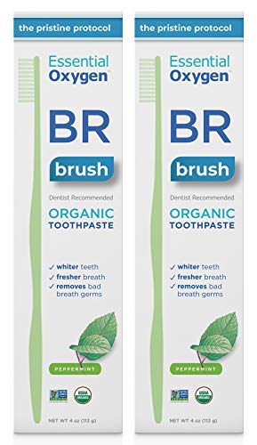 Product Cover Essential Oxygen BR Certified Organic Toothpaste, for Whiter Teeth, Fresher Breath, Happier Gums, Tooth Sensitivity, Peppermint, 4 Ounce, 2 Count