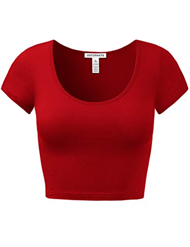 Product Cover Women's Cotton Basic Scoop Neck Crop Short Sleeve Tops