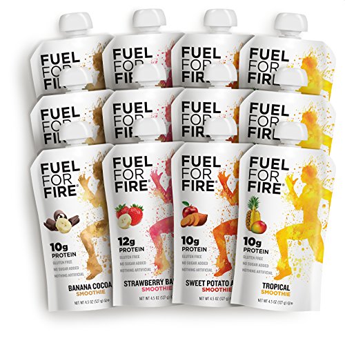 Product Cover Fuel For Fire - Variety - Team Sports (12 Pack) Fruit & Protein Smoothie Squeeze Pouch | Perfect for Workouts, Kids, Snacking - Gluten-Free, Soy-Free, Kosher (4.5 ounce pouches)