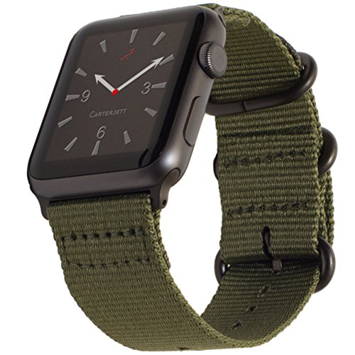 Product Cover Carterjett Compatible with Apple Watch Band 42mm 44mm Nylon Olive iWatch Bands Replacement Strap Durable Dark Gray Adapters Military-Style Buckle for Series 5 Series 4 3 2 1 (42 44 S/M/L Army Green)