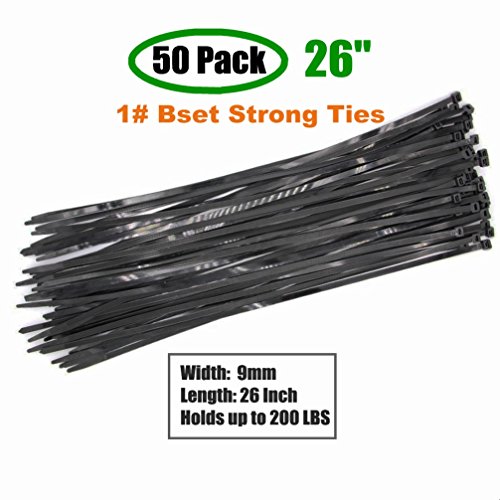 Product Cover Long Heavy Duty 26 Inch Nylon Zip Cable Ties-Large 200 LBS Tensile Strength-Heavy Duty Industrial Durable Strong Cable Ties- 50 Pack - Indoor Outdoor Garden Ties Use(26