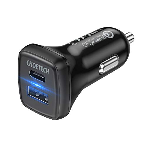 Product Cover CHOETECH USB C Car Charger, 36W 2-Port Quick Charge 3.0 Power Delivery Type C Car Charger Compatible with iPhone 11/11 Pro/11 Pro Max/XS Max/XS/XR/X/8/8+, Galaxy Note 10/S10/S9/S9+, Pixel, iPad Pro