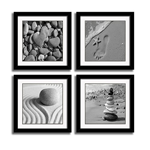 Product Cover 4 Panels Romantic Beach Theme Landscape Artwork Sea Beach Ocean Canvas Prints Contemporary Abstract Seascape Pictures Paintings on Canvas Wall Art for Home Decorations (Black 01, 12x12inchx4pcs)