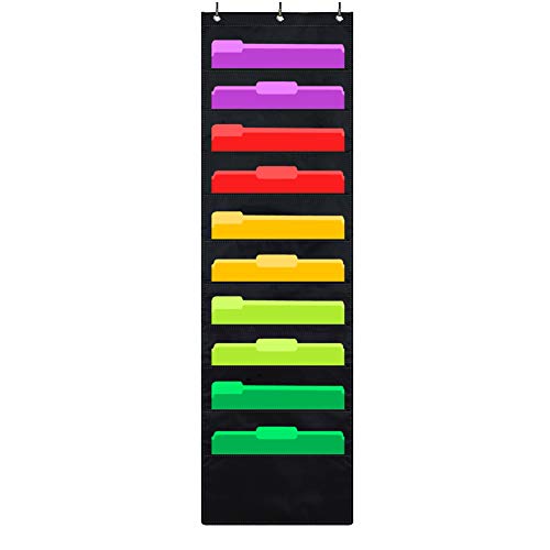 Product Cover Godery Premium Hanging File Folder Organizer, 10 Pockets, 3 Hangers Cascading Wall Organizer，Perfect for Home Organization, School Pocket Chart, Office Bill Filing. Wall or Over Door Mount
