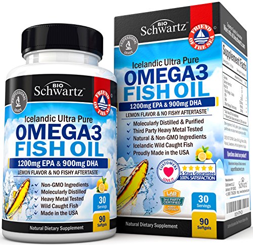 Product Cover Omega 3 Fish Oil Supplement - Immune & Heart Support Benefits- Promotes Joint, Eye, Brain & Skin Health - Non GMO Triglyceride Softgels - Lemon Flavor EPA 1200mg, DHA 900mg Fatty Acids Gluten Free