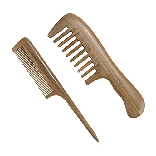 Product Cover CCbeauty Natural Green Sandalwood Wood Comb No Static Wide Tooth Comb and Fine Tooth Rat Tail Comb Wooden Comb Set