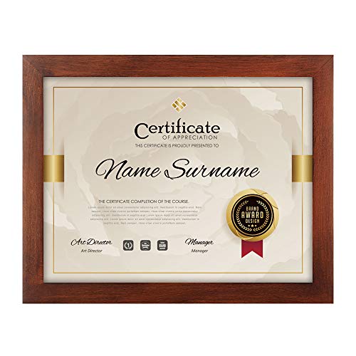 Product Cover RPJC Document Frame/Certificate Frames Made of Solid Wood High Definition Glass and Display Certificates 8.5x11 Inch Standard Paper Frame Brown