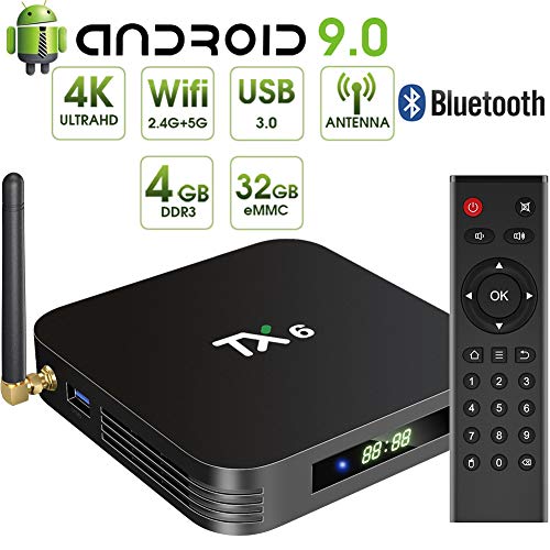Product Cover Android 9.0 TV Box,Pendoo TX6 Android TV Box 4GB DDR3 32GB EMMC Dual WiFi 2.4G+5G Bluetooth Quad Core 3D 4K Ultra HD H.265 USB3.0 Android TV Box