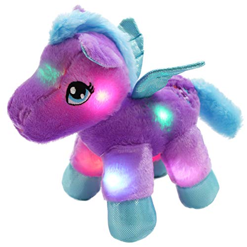Product Cover Bstaofy WEWILL LED Pegasus Stuffed Animal Glow Unicorn Soft Toys, Nightlight Companion Gifts, 11'', Purple